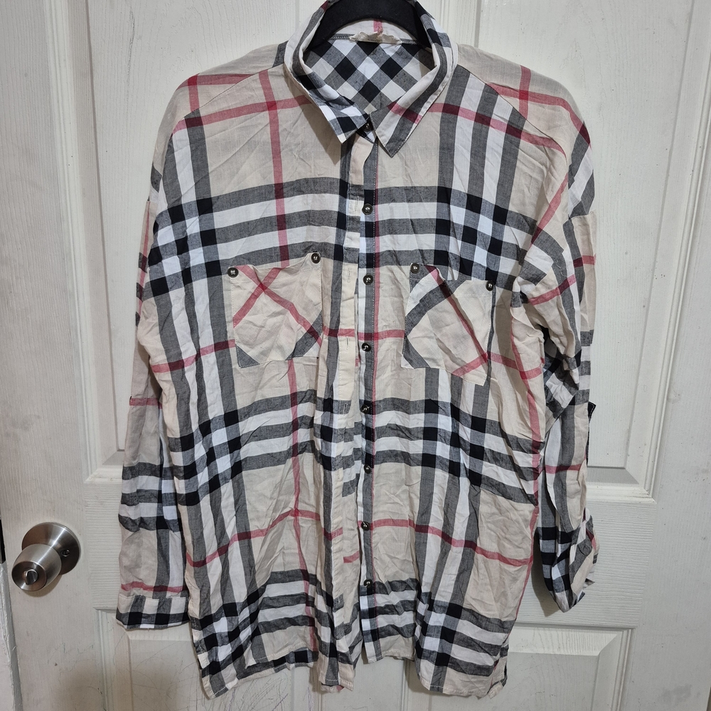 Entro Checkered Long Sleeve Shirt in Black, White, and Red